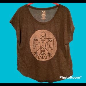Ladies s/s tee, Aztec design, super soft, garment dye to give a vintage look NWT